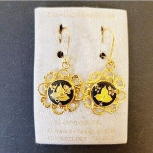 Damascene New Gold Tone Drop Earrings